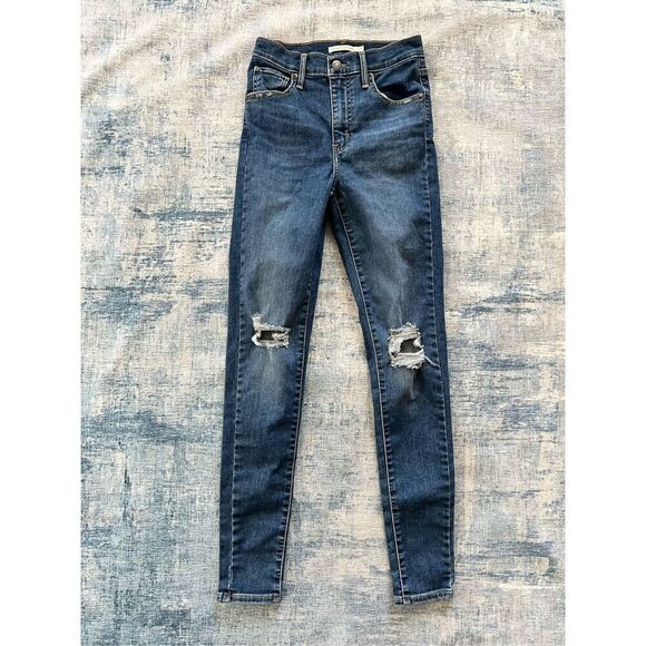 Levi's Distressed Busted Knee Mile High Super Skinny Jeans Size 26 - Picture 1 of 6